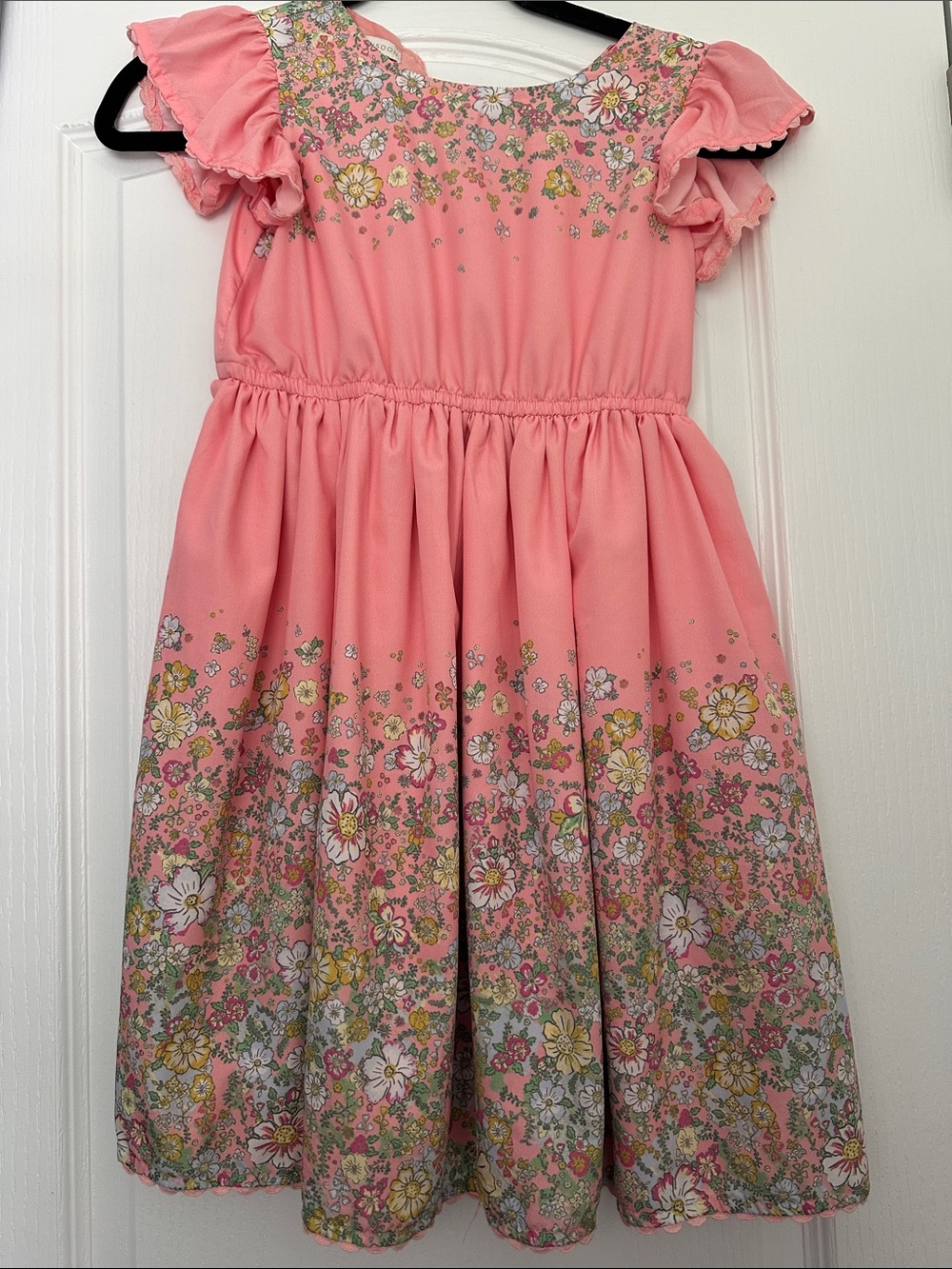 Monsoon Pink Floral Dress with Ruffled Sleeves